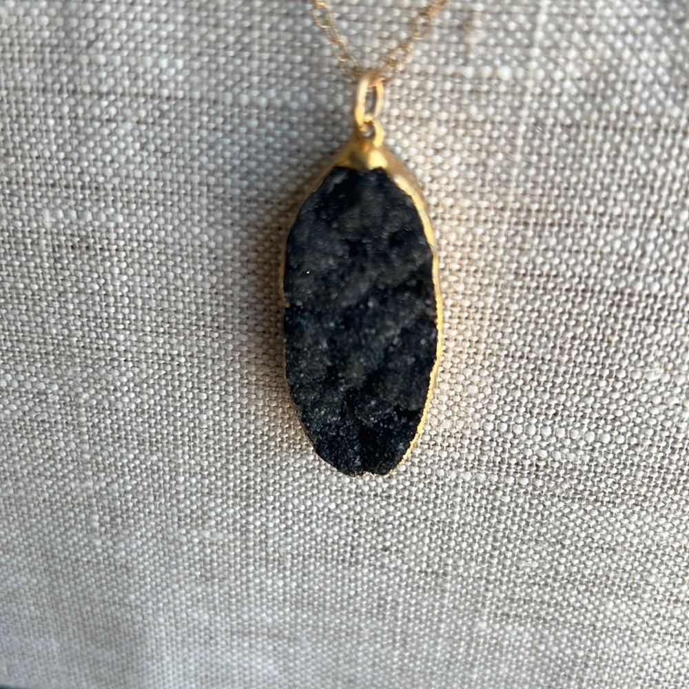Dark grey Druzy with gold plated chain handmade in LA